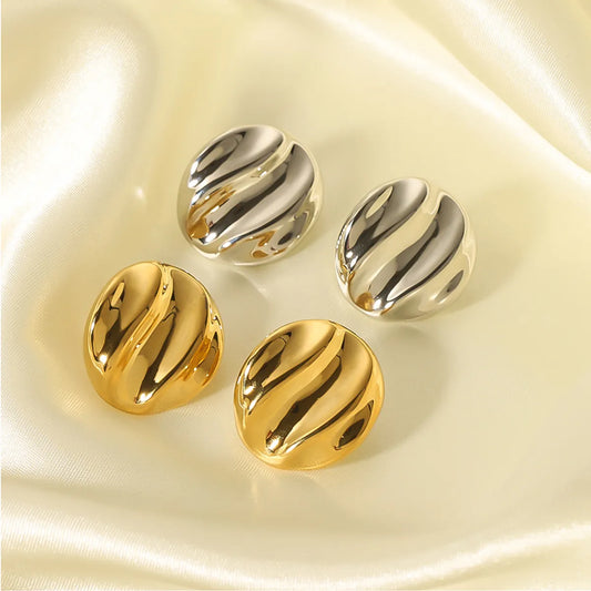 1 Pair Ig Style Retro French Style Round Oval Waves Plating Stainless Steel 18k Gold Plated White Gold Plated Gold Plated Ear Studs