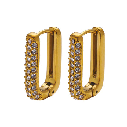 1 Pair IG Style Retro French Style U Shape Inlay 304 Stainless Steel Titanium Steel Zircon 18K Gold Plated Earrings