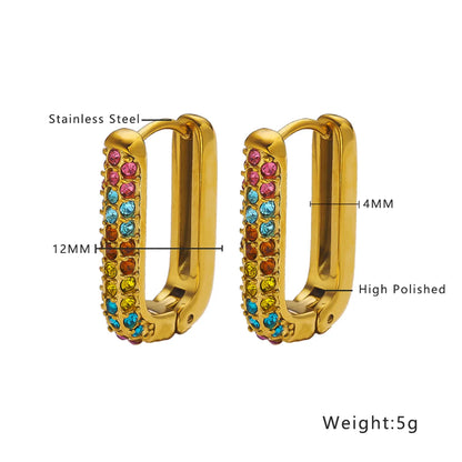 1 Pair IG Style Retro French Style U Shape Inlay 304 Stainless Steel Titanium Steel Zircon 18K Gold Plated Earrings