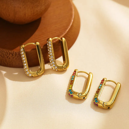 1 Pair IG Style Retro French Style U Shape Inlay 304 Stainless Steel Titanium Steel Zircon 18K Gold Plated Earrings