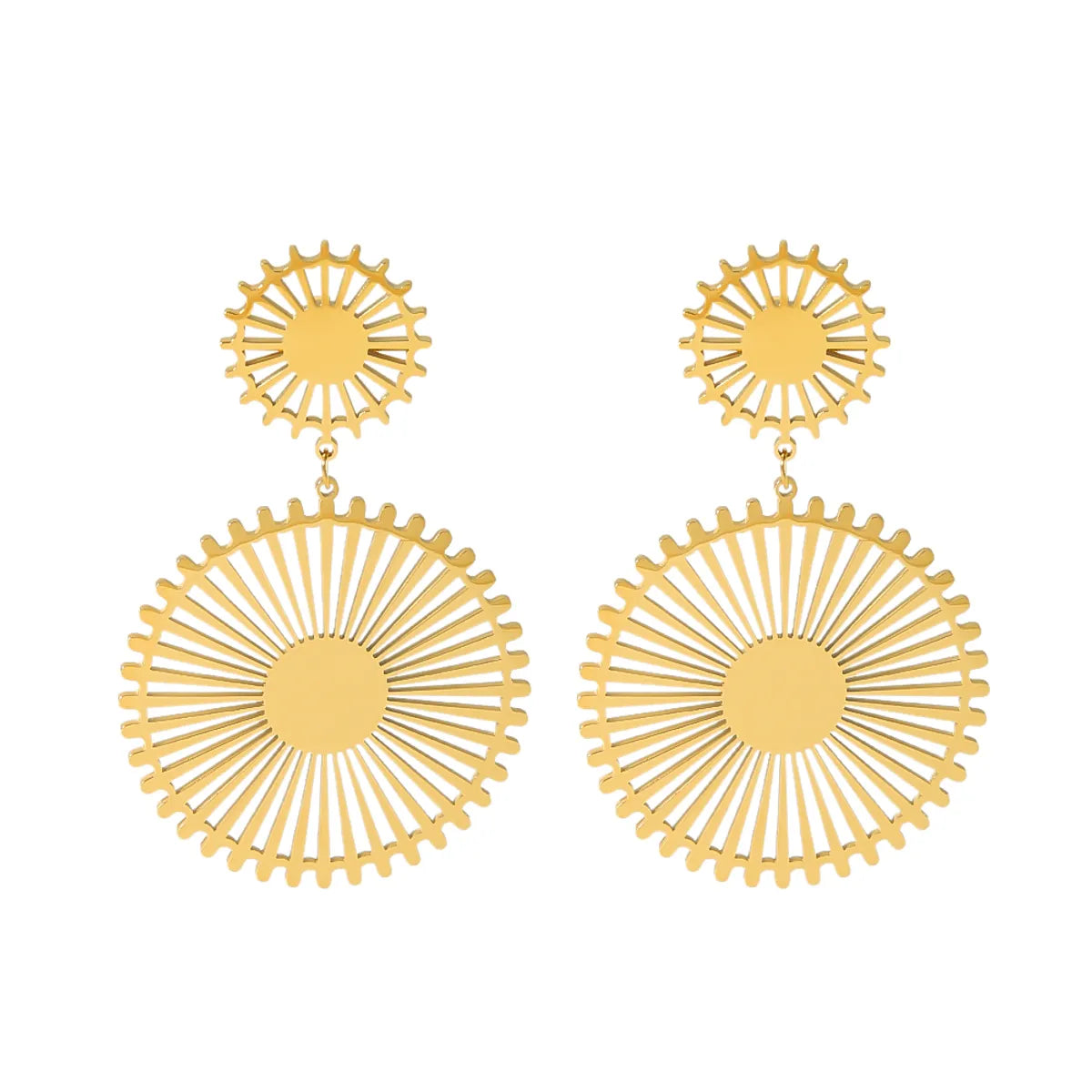 1 Pair Ig Style Retro Geometric Circle Gear Plating Hollow Out Stainless Steel 18k Gold Plated Drop Earrings