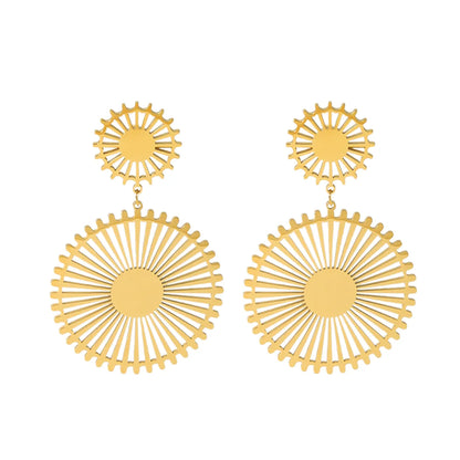 1 Pair Ig Style Retro Geometric Circle Gear Plating Hollow Out Stainless Steel 18k Gold Plated Drop Earrings