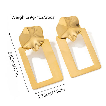 1 Pair IG Style Retro Geometric Cutting 304 Stainless Steel 18K Gold Plated Drop Earrings