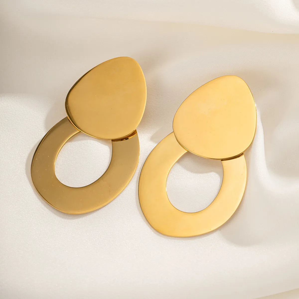 1 Pair IG Style Retro Geometric Cutting 304 Stainless Steel 18K Gold Plated Drop Earrings