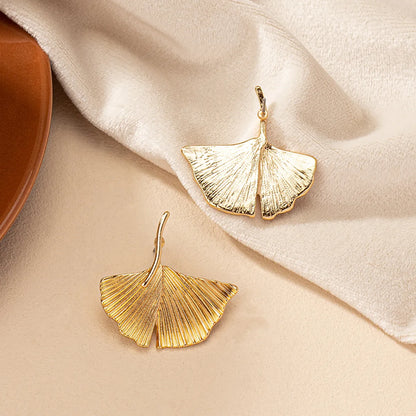 1 Pair Ig Style Retro Geometric Ginkgo Leaf Plating Alloy Ear Studs