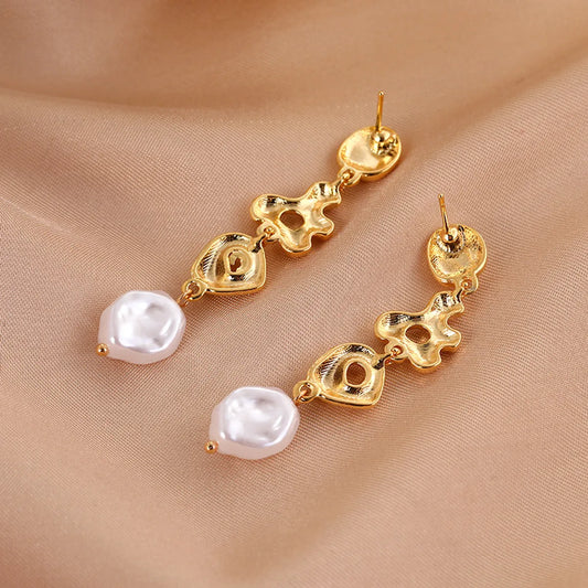 1 Pair IG Style Retro Geometric Pearl Plating Copper Drop Earrings