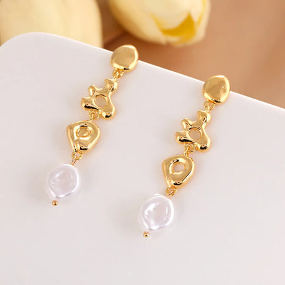 1 Pair IG Style Retro Geometric Pearl Plating Copper Drop Earrings