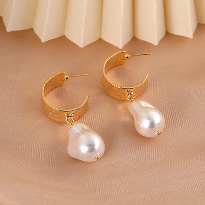 1 Pair IG Style Retro Irregular Pearl Plating Copper Drop Earrings