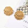 1 Pair IG Style Retro Maple Leaf Shell Lightning Plating Pleated 304 Stainless Steel 18K Gold Plated Ear Studs