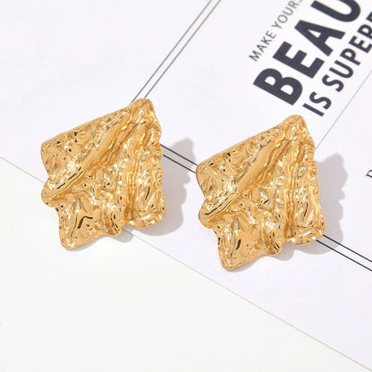 1 Pair IG Style Retro Maple Leaf Shell Lightning Plating Pleated 304 Stainless Steel 18K Gold Plated Ear Studs