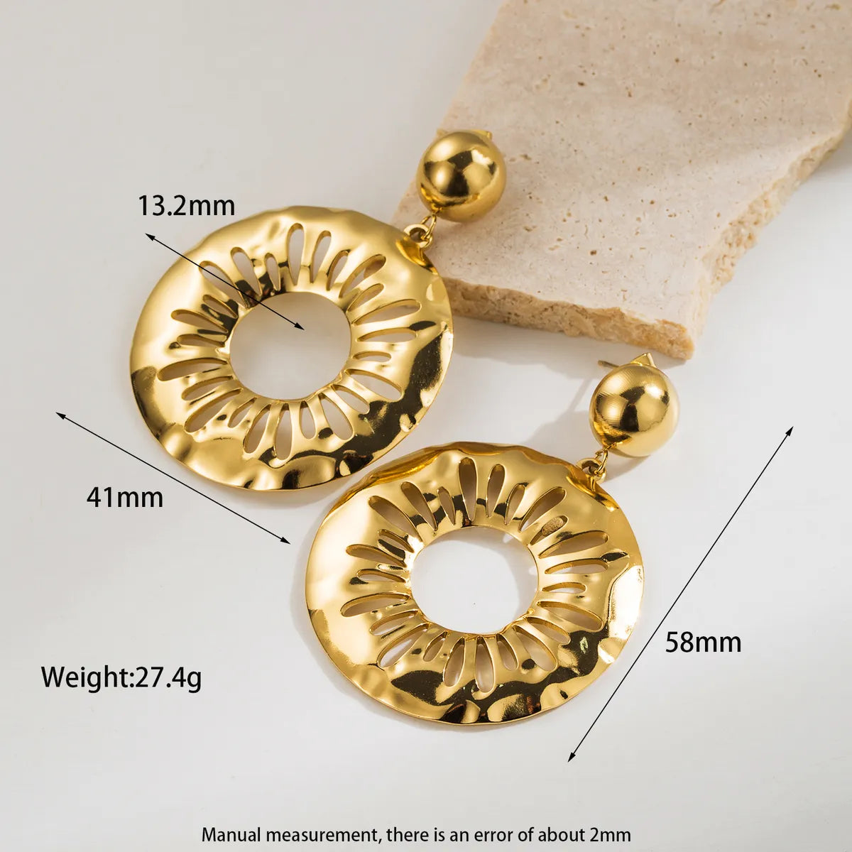 1 Pair Ig Style Retro Round Oval Polishing Plating Inlay Stainless Steel Zircon 18k Gold Plated Drop Earrings