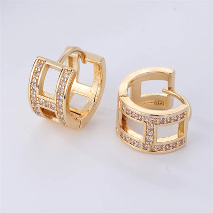 1 Pair IG Style Retro Simple Style Geometric Round Plating Inlay Copper Zircon K Gold Plated Ear Studs