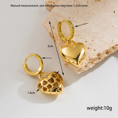 1 Pair Ig Style Romantic Heart Shape Plating Hollow Out Inlay Copper Zircon 18k Gold Plated Drop Earrings