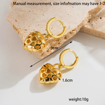 1 Pair Ig Style Romantic Heart Shape Plating Hollow Out Inlay Copper Zircon 18k Gold Plated Drop Earrings