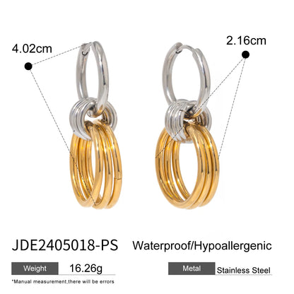 1 Pair IG Style Round 304 Stainless Steel 18K Gold Plated Drop Earrings