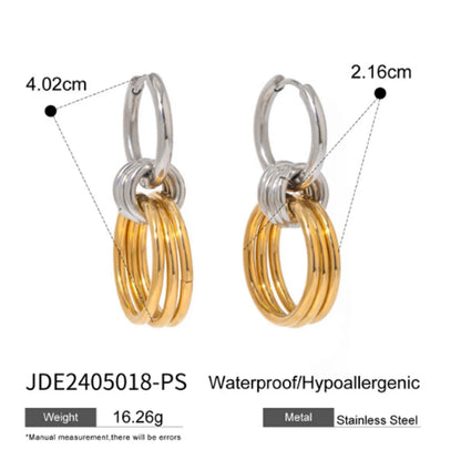 1 Pair IG Style Round 304 Stainless Steel 18K Gold Plated Drop Earrings