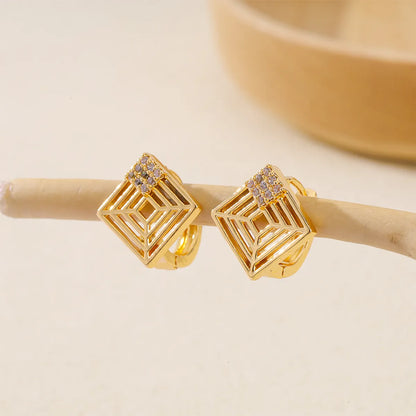 1 Pair IG Style Round Heart Shape Inlay Brass Zircon Earrings