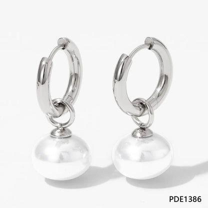 1 Pair IG Style Round Plating Inlay 304 Stainless Steel Pearl 16K Gold Plated White Gold Plated Gold Plated Drop Earrings