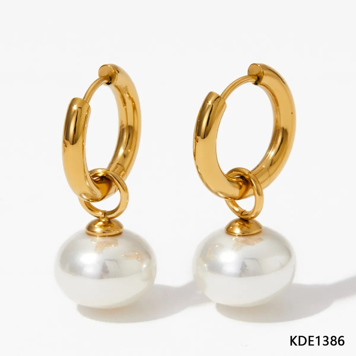 1 Pair IG Style Round Plating Inlay 304 Stainless Steel Pearl 16K Gold Plated White Gold Plated Gold Plated Drop Earrings