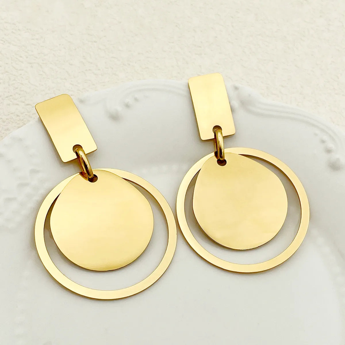 1 Pair IG Style Round Plating 304 Stainless Steel 14K Gold Plated Drop Earrings