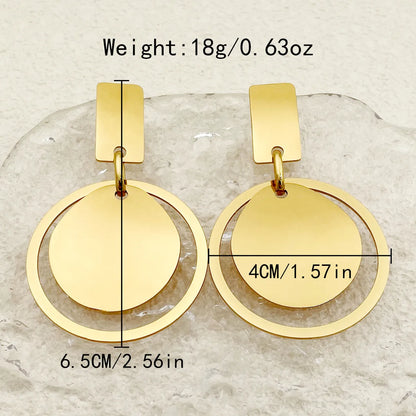 1 Pair IG Style Round Plating 304 Stainless Steel 14K Gold Plated Drop Earrings