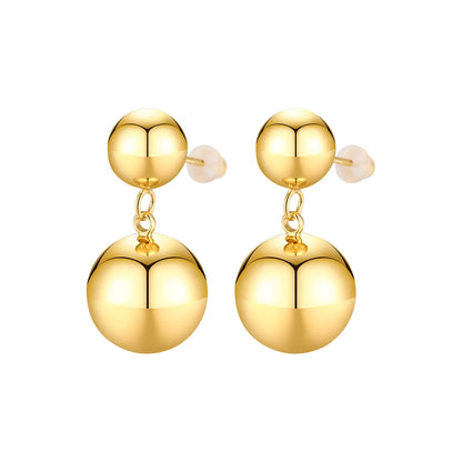 1 Pair IG Style Round Polishing Copper 18K Gold Plated Drop Earrings