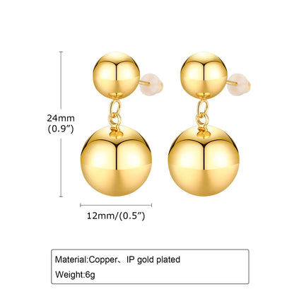 1 Pair IG Style Round Polishing Copper 18K Gold Plated Drop Earrings