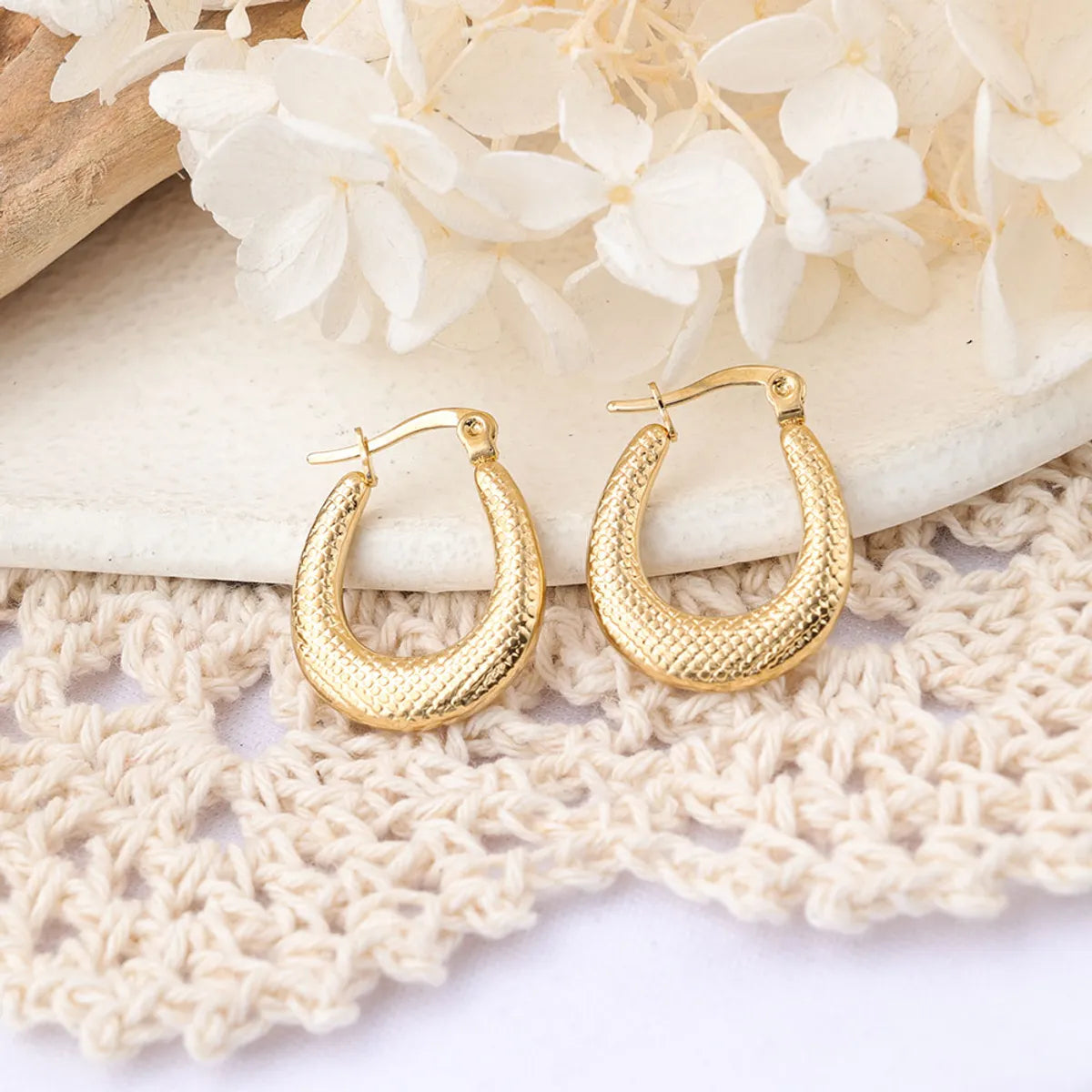 1 Pair Ig Style Semicircle Plating Stainless Steel Hoop Earrings