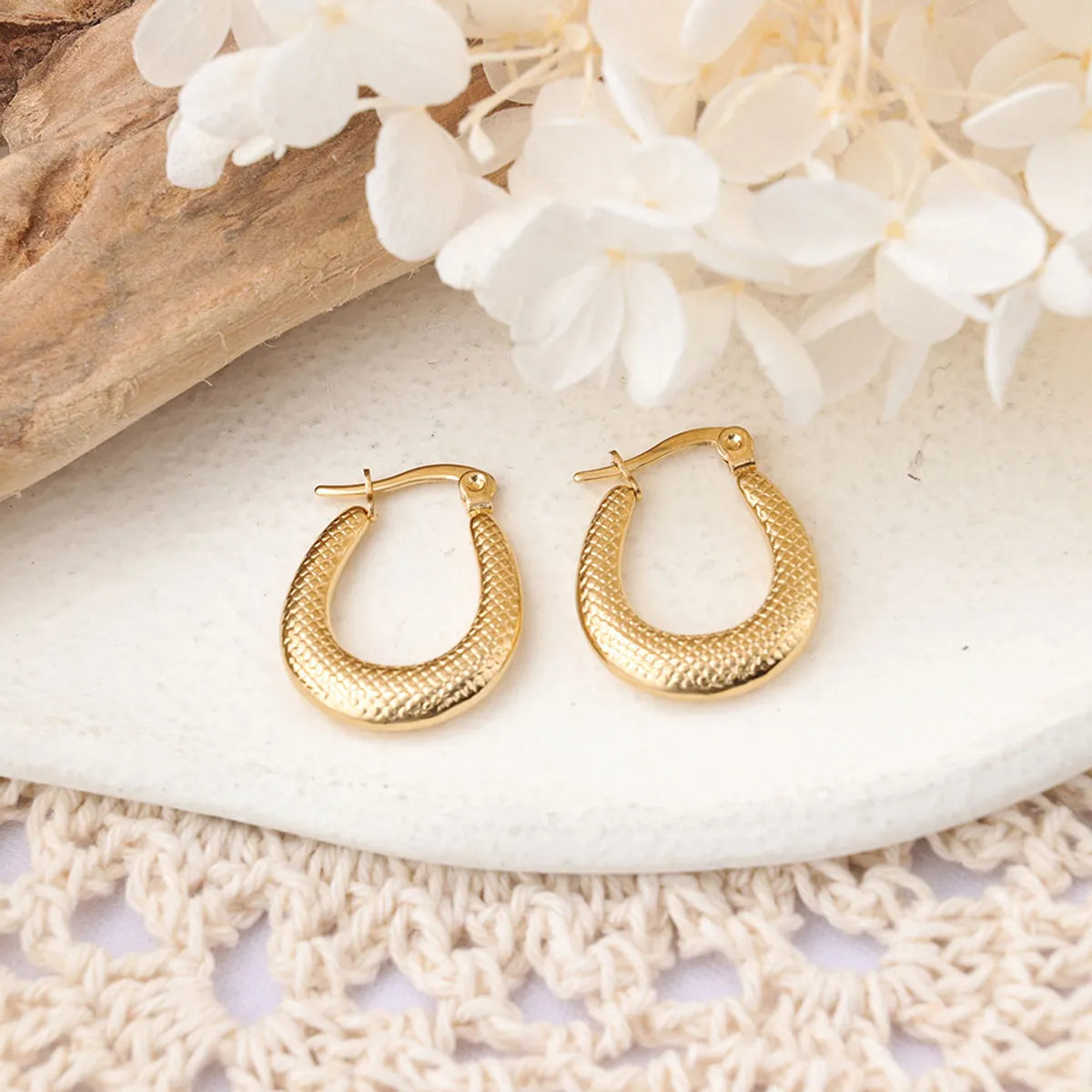 1 Pair Ig Style Semicircle Plating Stainless Steel Hoop Earrings