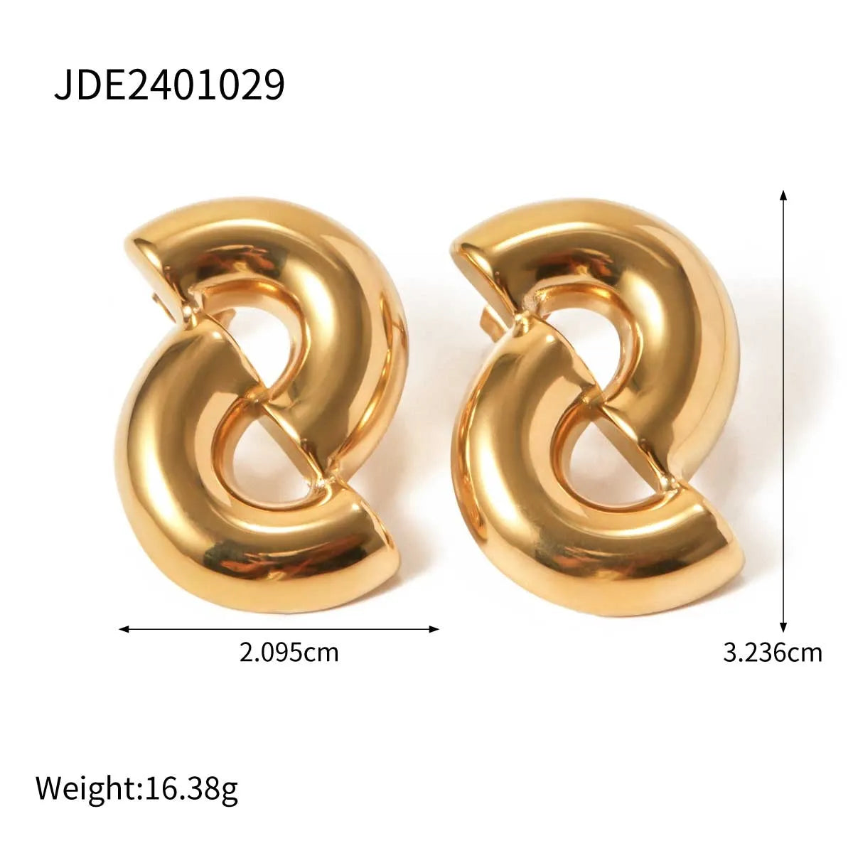 1 Pair IG Style Semicircle Stainless Steel 18K Gold Plated Ear Studs