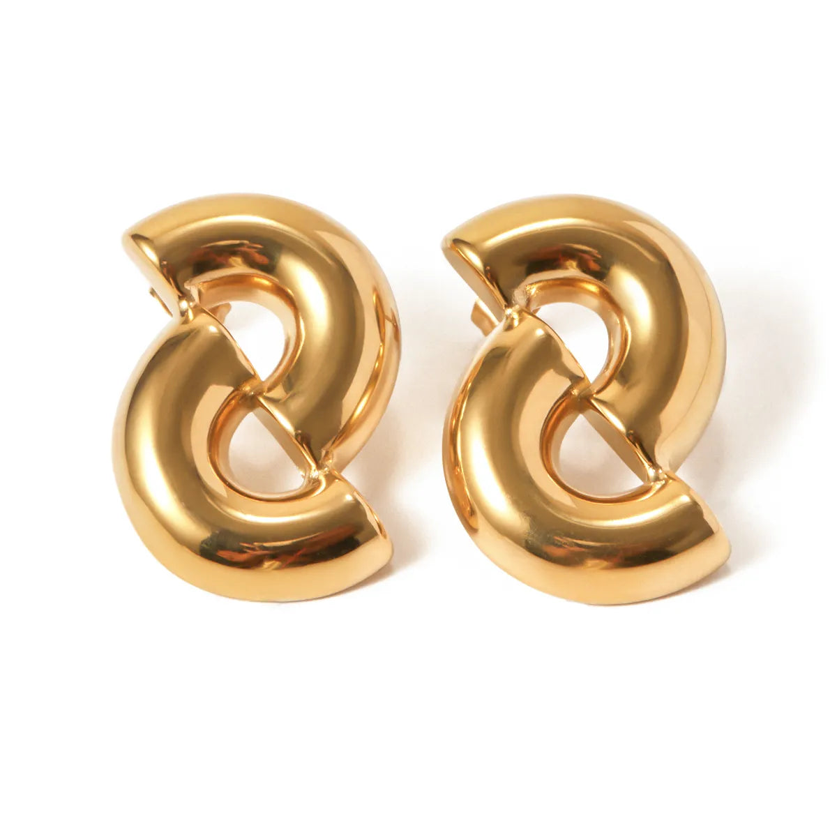 1 Pair IG Style Semicircle Stainless Steel 18K Gold Plated Ear Studs