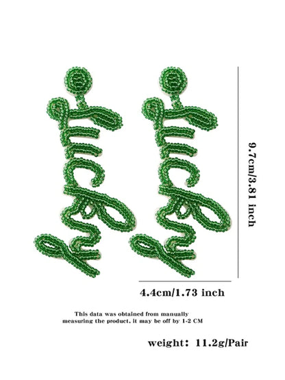 1 Pair Ig Style Shamrock Letter Beaded Handmade Seed Bead Drop Earrings