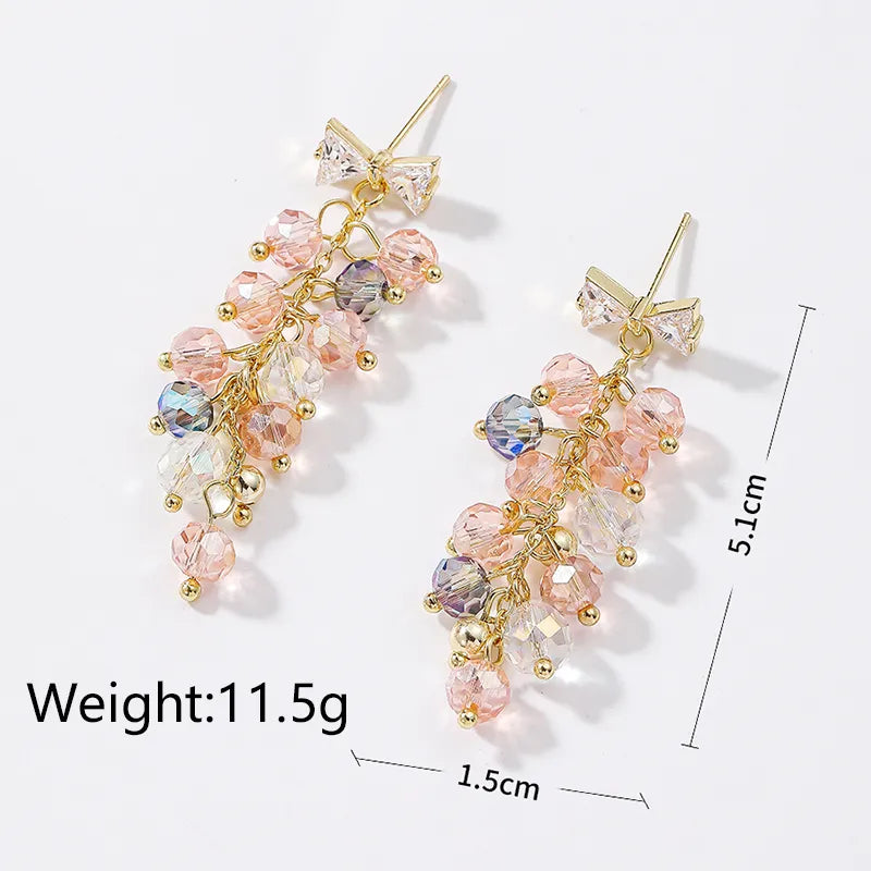 1 Pair Ig Style Shiny Bow Knot Crystal Inlay Alloy Zircon Drop Earrings