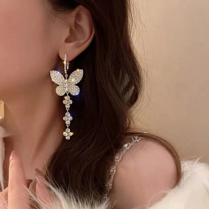 1 Pair Ig Style Shiny Butterfly Inlay Alloy Rhinestones Pearl Drop Earrings