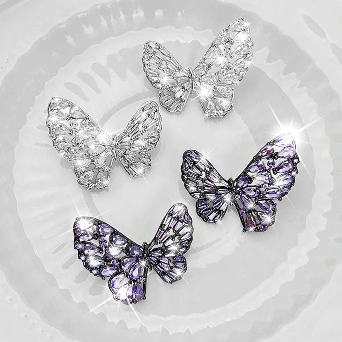 1 Pair Ig Style Shiny Butterfly Plating Hollow Out Inlay Copper Rhinestones Ear Studs