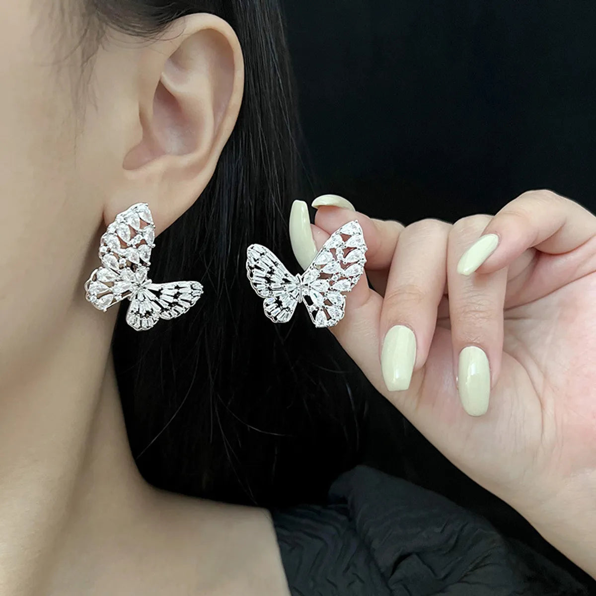 1 Pair Ig Style Shiny Butterfly Plating Hollow Out Inlay Copper Rhinestones Ear Studs