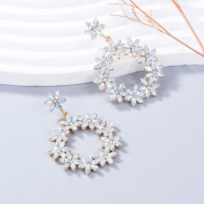 1 Pair IG Style Shiny Circle Flower Inlay Alloy Zircon Drop Earrings