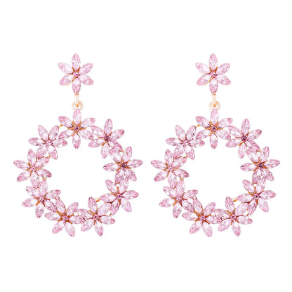 1 Pair IG Style Shiny Circle Flower Inlay Alloy Zircon Drop Earrings