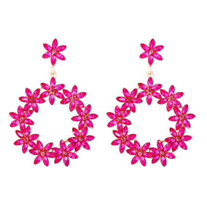 1 Pair IG Style Shiny Circle Flower Inlay Alloy Zircon Drop Earrings