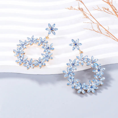 1 Pair IG Style Shiny Circle Flower Inlay Alloy Zircon Drop Earrings