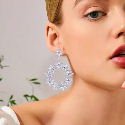 1 Pair IG Style Shiny Circle Flower Inlay Alloy Zircon Drop Earrings