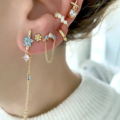 1 Pair Ig Style Shiny Flower Chain Inlay Copper Zircon Drop Earrings