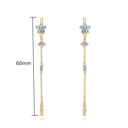 1 Pair Ig Style Shiny Flower Chain Inlay Copper Zircon Drop Earrings