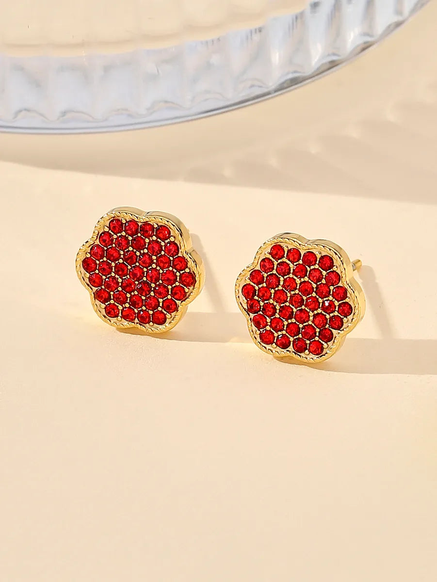 1 Pair Ig Style Shiny Flower Plating Inlay Stainless Steel Zircon 18k Gold Plated Ear Studs