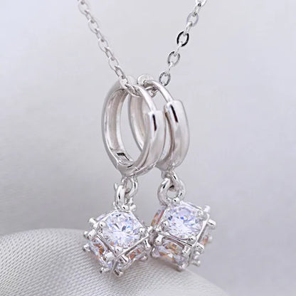 1 Pair IG Style Shiny Geometric Inlay Copper Zircon White Gold Plated Drop Earrings