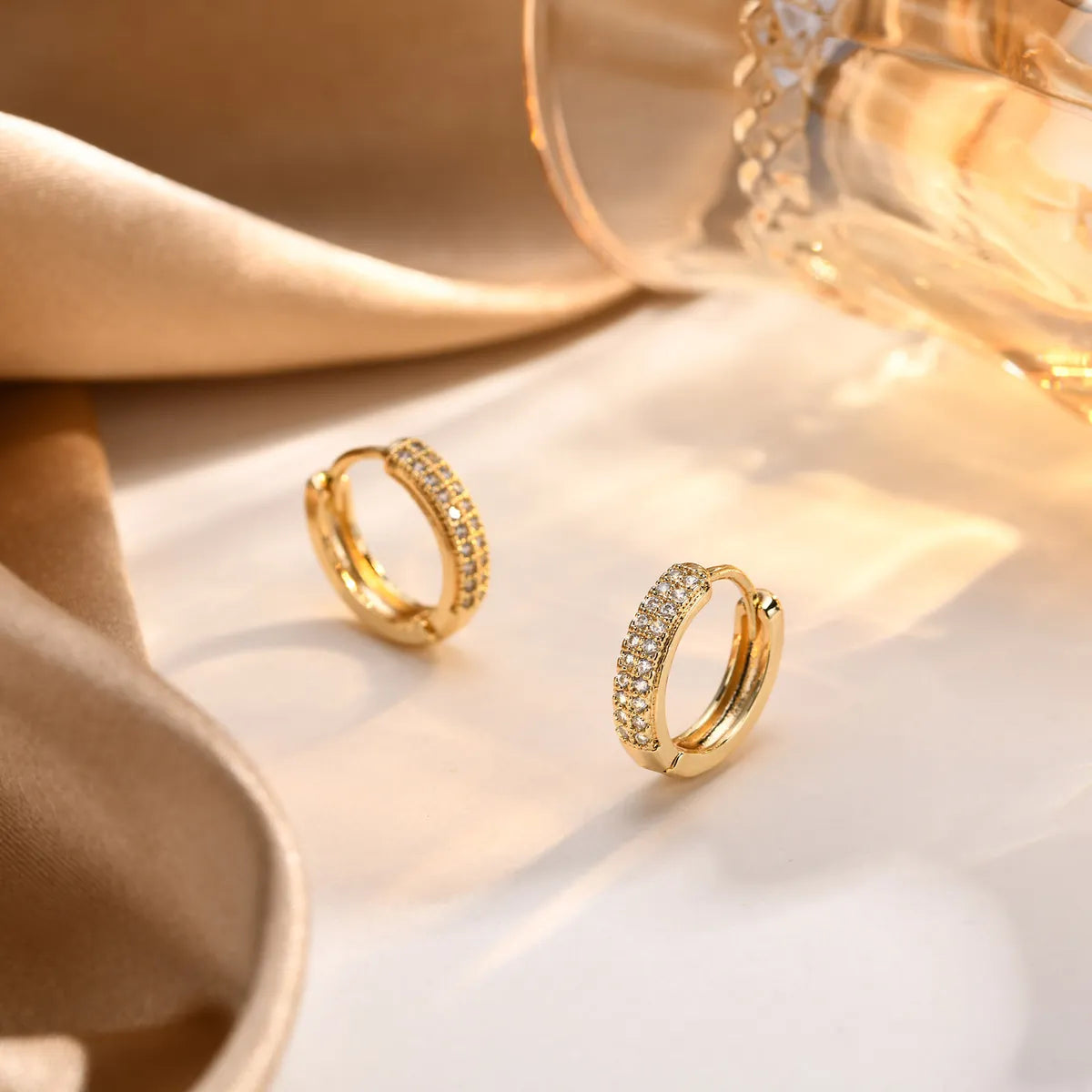 1 Pair Ig Style Shiny Geometric Plating Copper Zircon 18k Gold Plated Hoop Earrings