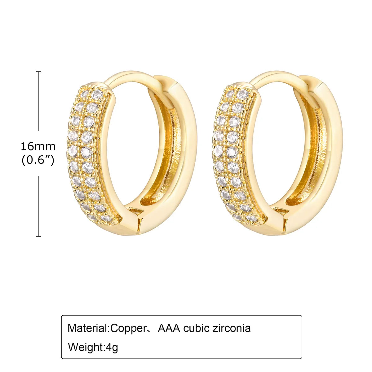 1 Pair Ig Style Shiny Geometric Plating Copper Zircon 18k Gold Plated Hoop Earrings