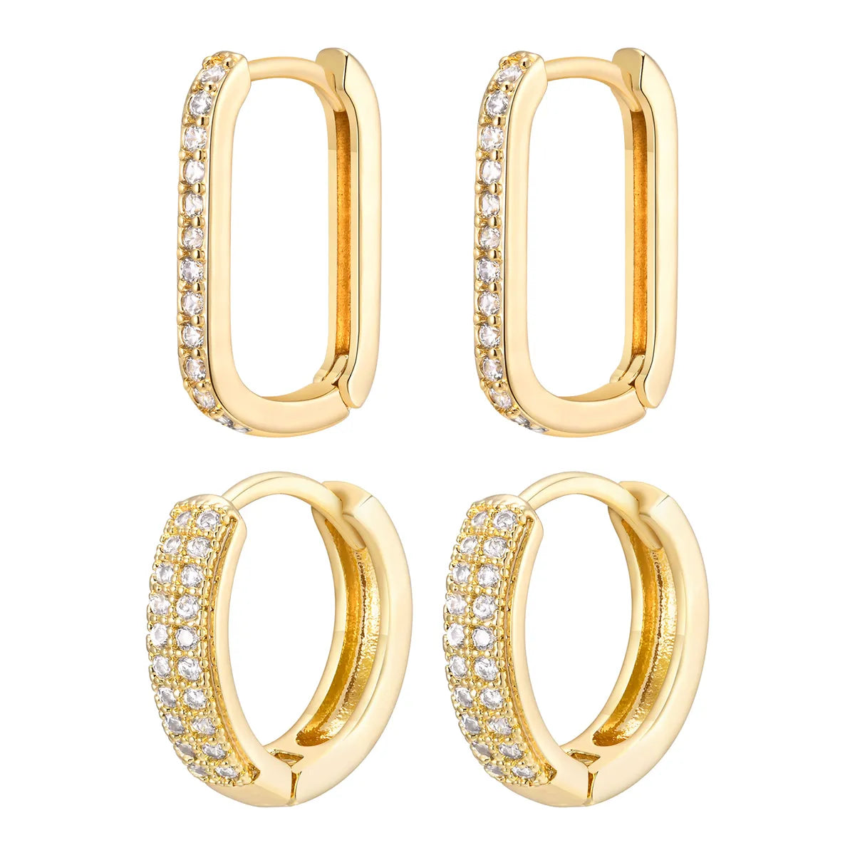 1 Pair Ig Style Shiny Geometric Plating Copper Zircon 18k Gold Plated Hoop Earrings