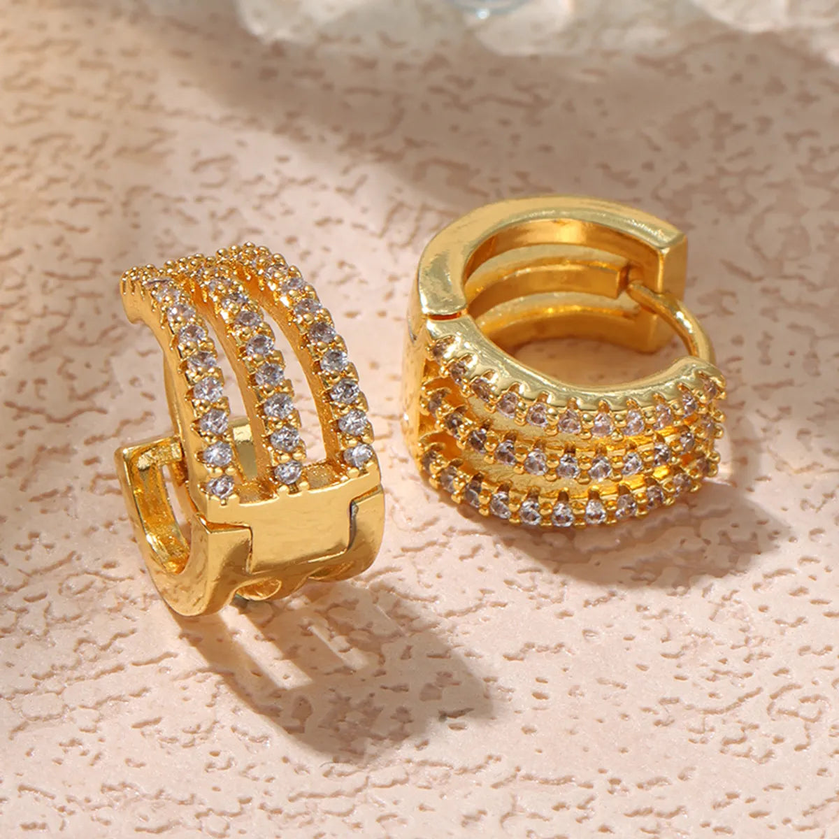 1 Pair IG Style Shiny Geometric Plating Inlay Copper Zircon 18K Gold Plated Hoop Earrings