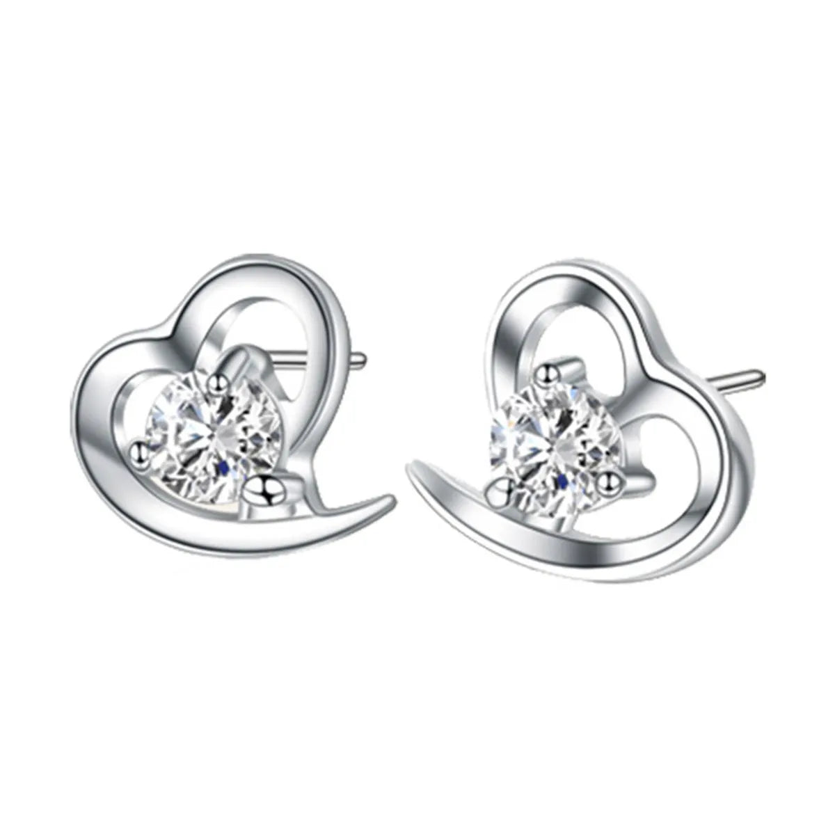 1 Pair IG Style Shiny Heart Shape Inlay Copper Zircon Ear Studs